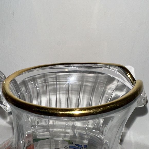 ‘Crystal Clear’ Pitcher - Hand Painted Fruit And Flowers, 22k Gold Painted Rim - Picture 10 of 11